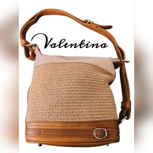Valentina Tan and Brown Woven Leather Shoulder Bag